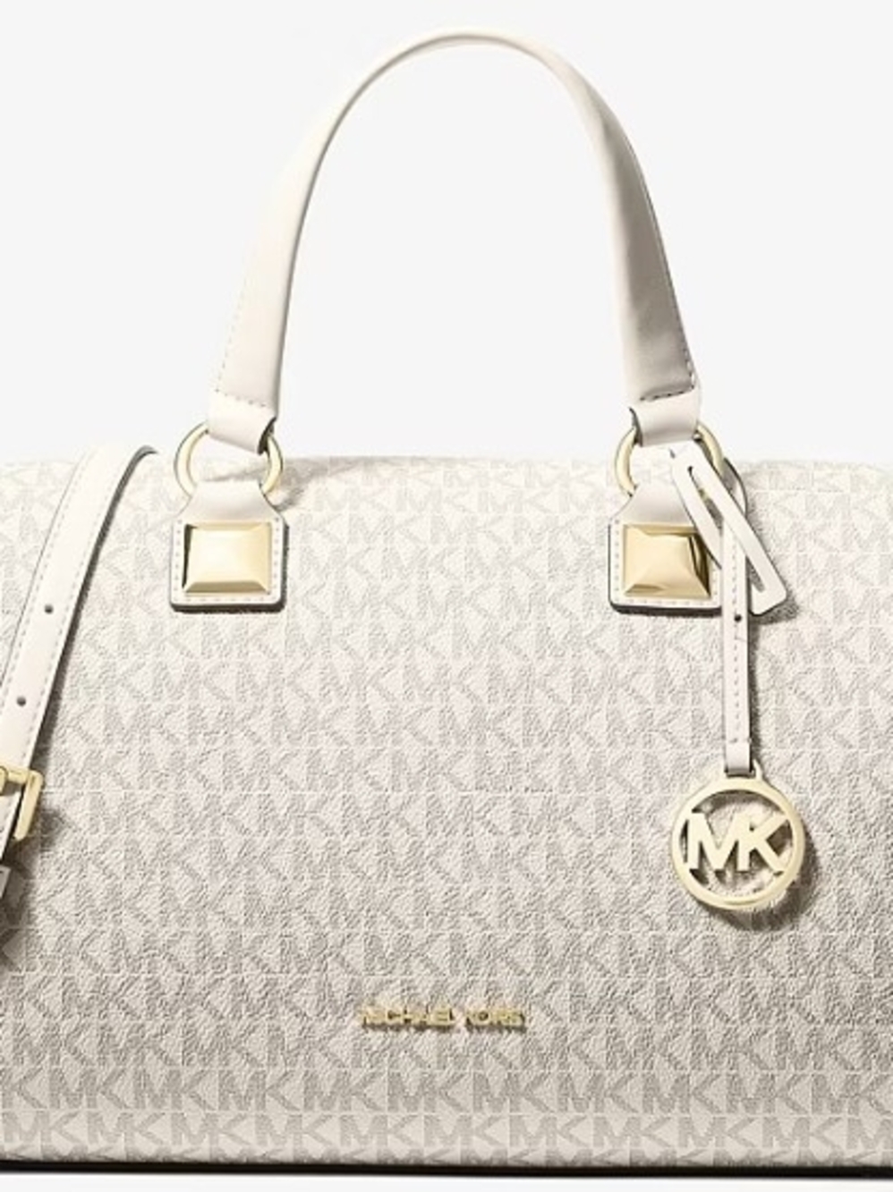 Michael Kors Cream Logo Dome Satchel with Gold Hardware NWT